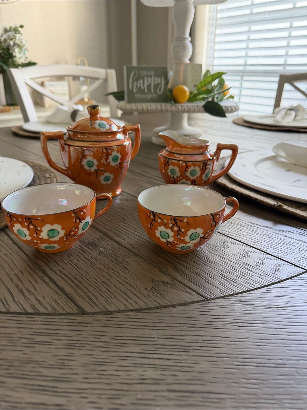 Orange Floral Mini Tea Set - 4 Piece